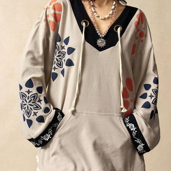 Apricot Boho Women's Casual Loose Printed Blouse For - Picture 7 of 7